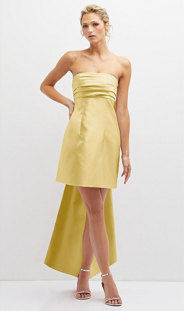 Front View - Maize Strapless Satin Column Mini Dress with Oversized Bow