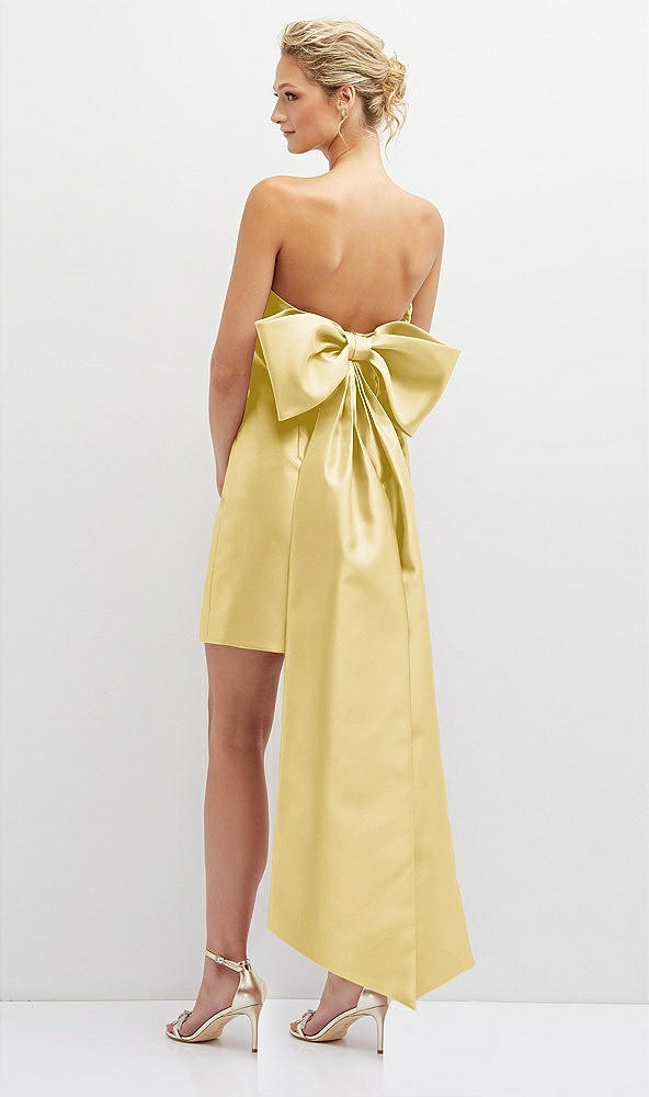 Back View - Maize Strapless Satin Column Mini Dress with Oversized Bow