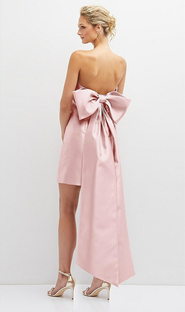 Back View - Ballet Pink Strapless Satin Column Mini Dress with Oversized Bow