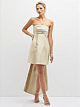 Front View Thumbnail - Champagne Strapless Satin Column Mini Dress with Oversized Bow