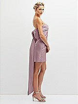 Side View Thumbnail - Dusty Rose Strapless Satin Column Mini Dress with Oversized Bow