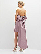 Rear View Thumbnail - Dusty Rose Strapless Satin Column Mini Dress with Oversized Bow