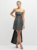 Front View Thumbnail - Gunmetal Strapless Satin Column Mini Dress with Oversized Bow