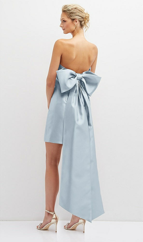 Back View - Mist Strapless Satin Column Mini Dress with Oversized Bow