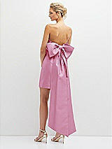 Rear View Thumbnail - Powder Pink Strapless Satin Column Mini Dress with Oversized Bow