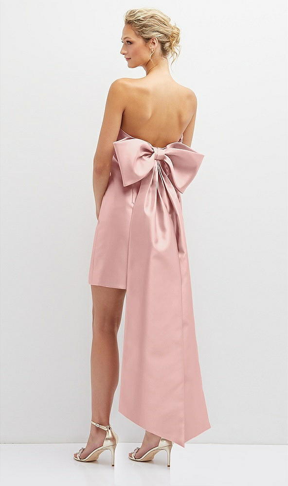 Back View - Rose - PANTONE Rose Quartz Strapless Satin Column Mini Dress with Oversized Bow