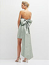 Rear View Thumbnail - Willow Green Strapless Satin Column Mini Dress with Oversized Bow