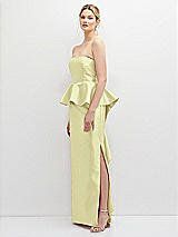 Side View Thumbnail - Butter Yellow Strapless Satin Maxi Dress with Cascade Ruffle Peplum Detail