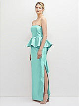 Side View Thumbnail - Coastal Strapless Satin Maxi Dress with Cascade Ruffle Peplum Detail