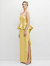 Side View Thumbnail - Maize Strapless Satin Maxi Dress with Cascade Ruffle Peplum Detail