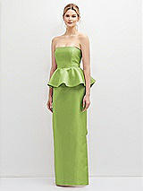 Front View Thumbnail - Mojito Strapless Satin Maxi Dress with Cascade Ruffle Peplum Detail