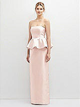 Front View Thumbnail - Blush Strapless Satin Maxi Dress with Cascade Ruffle Peplum Detail