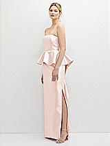 Side View Thumbnail - Blush Strapless Satin Maxi Dress with Cascade Ruffle Peplum Detail