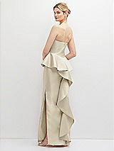 Rear View Thumbnail - Champagne Strapless Satin Maxi Dress with Cascade Ruffle Peplum Detail