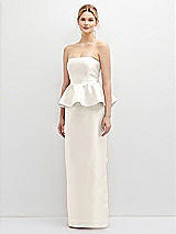 Front View Thumbnail - Ivory Strapless Satin Maxi Dress with Cascade Ruffle Peplum Detail