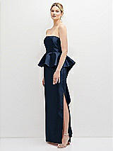 Side View Thumbnail - Midnight Navy Strapless Satin Maxi Dress with Cascade Ruffle Peplum Detail