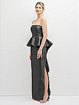 Side View Thumbnail - Pewter Strapless Satin Maxi Dress with Cascade Ruffle Peplum Detail