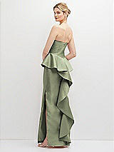 Rear View Thumbnail - Sage Strapless Satin Maxi Dress with Cascade Ruffle Peplum Detail