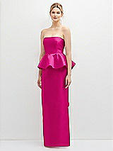 Front View Thumbnail - Think Pink Strapless Satin Maxi Dress with Cascade Ruffle Peplum Detail