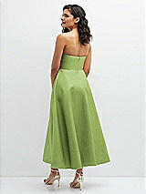 Rear View Thumbnail - Mojito Draped Bodice Strapless Satin Midi Dress with Full Circle Skirt