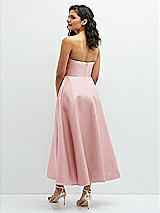 Rear View Thumbnail - Ballet Pink Draped Bodice Strapless Satin Midi Dress with Full Circle Skirt