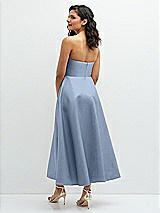 Rear View Thumbnail - Cloudy Draped Bodice Strapless Satin Midi Dress with Full Circle Skirt