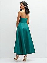 Rear View Thumbnail - Jade Draped Bodice Strapless Satin Midi Dress with Full Circle Skirt