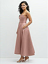 Side View Thumbnail - Neu Nude Draped Bodice Strapless Satin Midi Dress with Full Circle Skirt