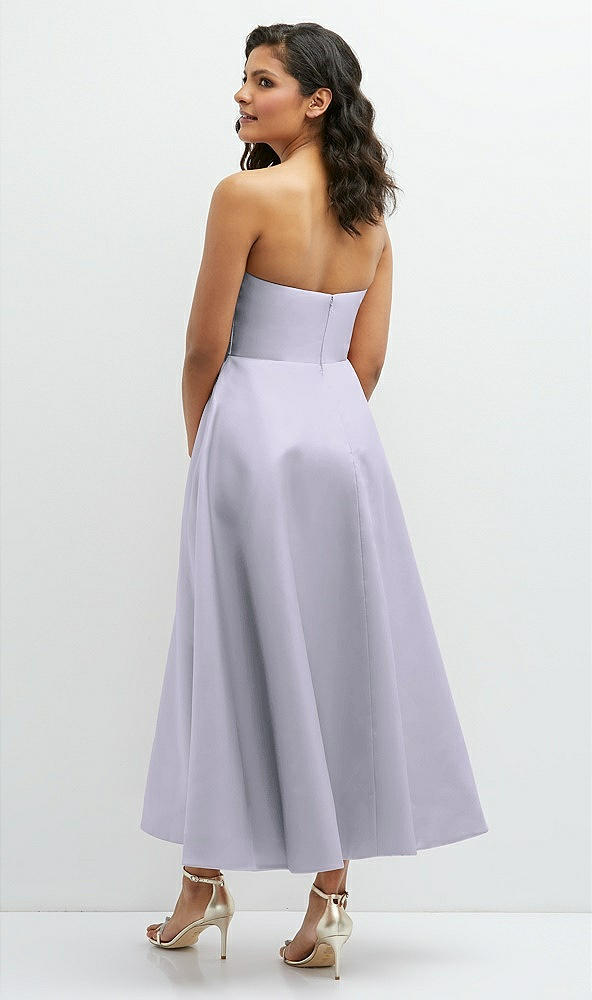 Back View - Silver Dove Draped Bodice Strapless Satin Midi Dress with Full Circle Skirt