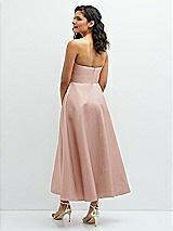 Rear View Thumbnail - Toasted Sugar Draped Bodice Strapless Satin Midi Dress with Full Circle Skirt