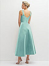 Rear View Thumbnail - Coastal Square Neck Satin Midi Dress with Full Skirt & Pockets