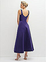 Rear View Thumbnail - Grape Square Neck Satin Midi Dress with Full Skirt & Pockets