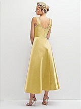 Rear View Thumbnail - Maize Square Neck Satin Midi Dress with Full Skirt & Pockets