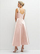 Rear View Thumbnail - Blush Square Neck Satin Midi Dress with Full Skirt & Pockets