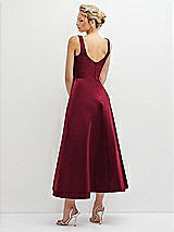 Rear View Thumbnail - Burgundy Square Neck Satin Midi Dress with Full Skirt & Pockets