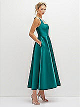 Side View Thumbnail - Jade Square Neck Satin Midi Dress with Full Skirt & Pockets