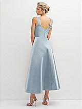 Rear View Thumbnail - Mist Square Neck Satin Midi Dress with Full Skirt & Pockets