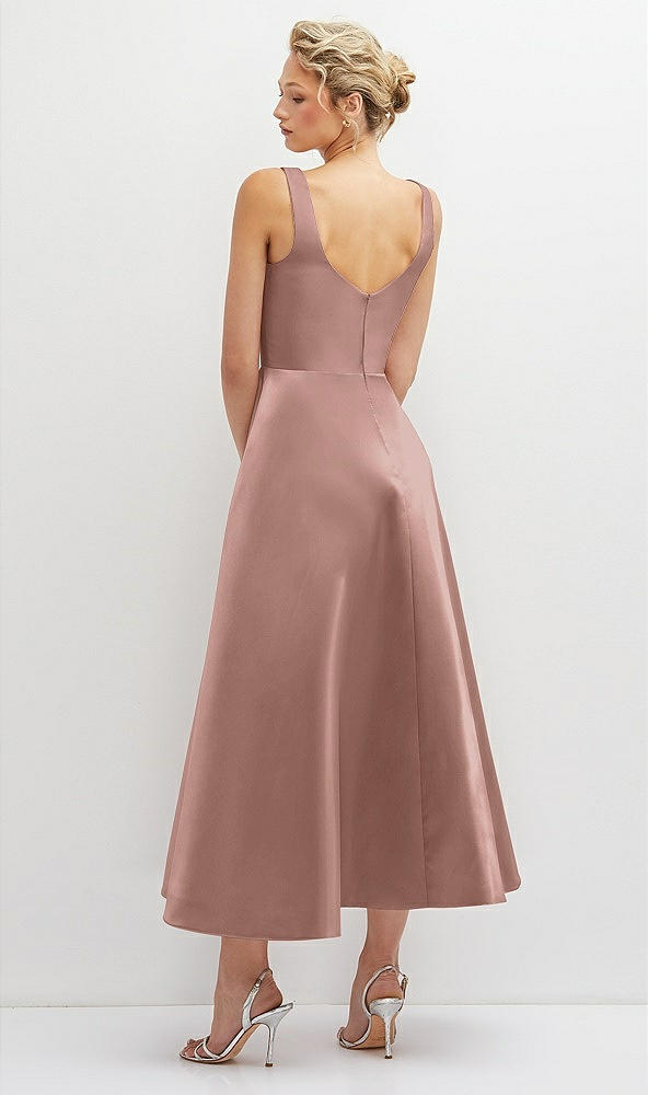 Back View - Neu Nude Square Neck Satin Midi Dress with Full Skirt & Pockets