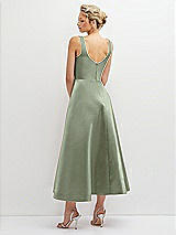 Rear View Thumbnail - Sage Square Neck Satin Midi Dress with Full Skirt & Pockets