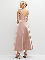 Rear View Thumbnail - Toasted Sugar Square Neck Satin Midi Dress with Full Skirt & Pockets