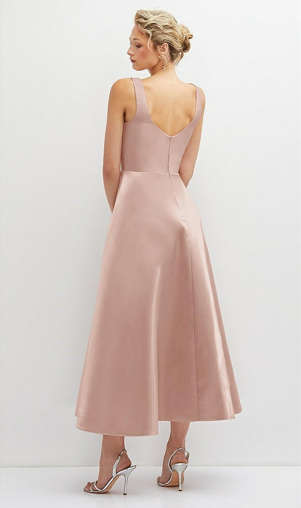 Back View - Toasted Sugar Square Neck Satin Midi Dress with Full Skirt & Pockets