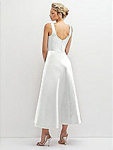 Rear View Thumbnail - White Square Neck Satin Midi Dress with Full Skirt & Pockets