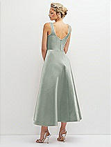 Rear View Thumbnail - Willow Green Square Neck Satin Midi Dress with Full Skirt & Pockets