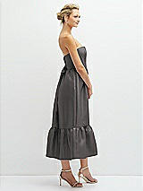 Side View Thumbnail - Caviar Gray Strapless Satin Midi Corset Dress with Lace-Up Back & Ruffle Hem