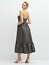 Rear View Thumbnail - Caviar Gray Strapless Satin Midi Corset Dress with Lace-Up Back & Ruffle Hem