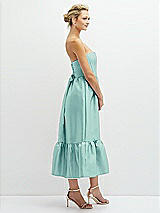 Side View Thumbnail - Coastal Strapless Satin Midi Corset Dress with Lace-Up Back & Ruffle Hem