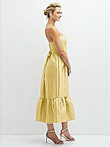 Side View Thumbnail - Maize Strapless Satin Midi Corset Dress with Lace-Up Back & Ruffle Hem