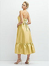 Rear View Thumbnail - Maize Strapless Satin Midi Corset Dress with Lace-Up Back & Ruffle Hem