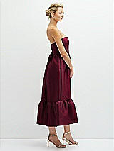 Side View Thumbnail - Cabernet Strapless Satin Midi Corset Dress with Lace-Up Back & Ruffle Hem