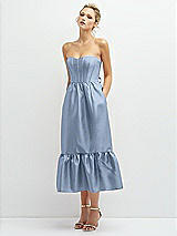 Alt View 1 Thumbnail - Cloudy Strapless Satin Midi Corset Dress with Lace-Up Back & Ruffle Hem